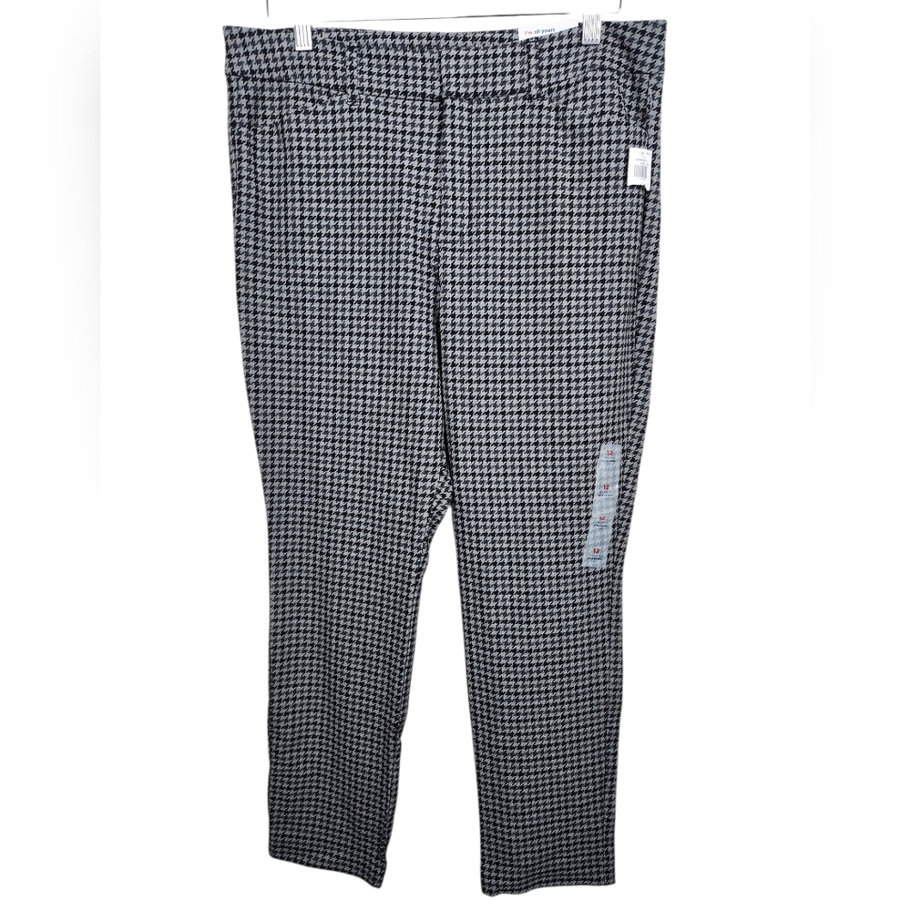 Old Navy Pixie Skinny Ankle High Rise Houndstooth Grey Pants NWT Womens Size 12